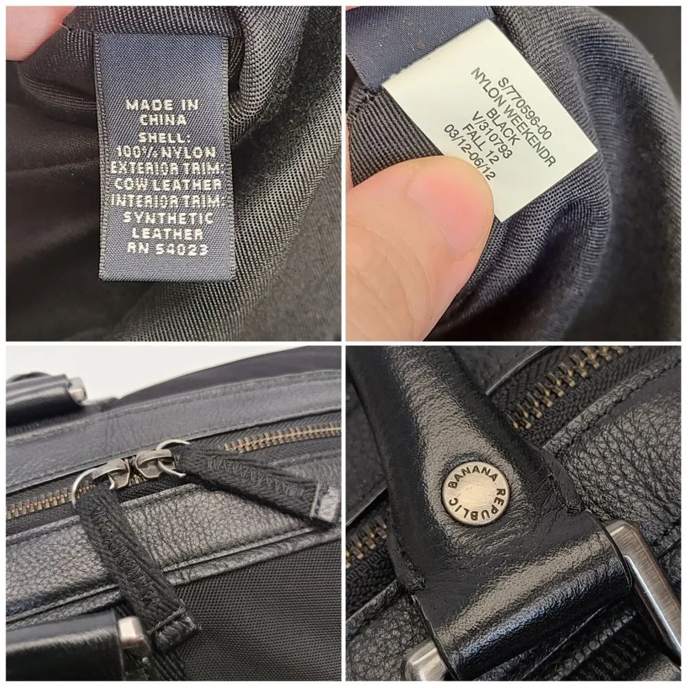 Banana Republic Large Black Canvas Leather Trim Duffle Weekender Travel Bag